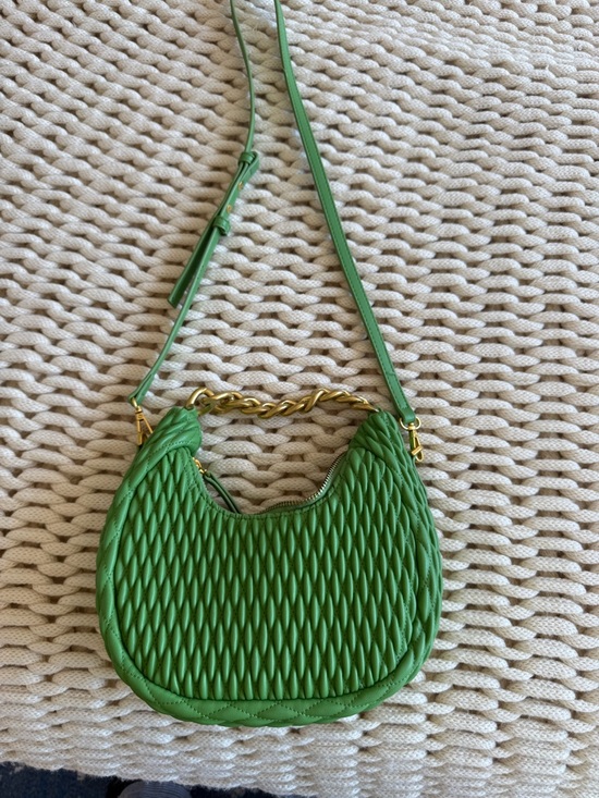 Mango Handbags - Mango Green Quilted Crescent Crossbody with Gold Chain Accent